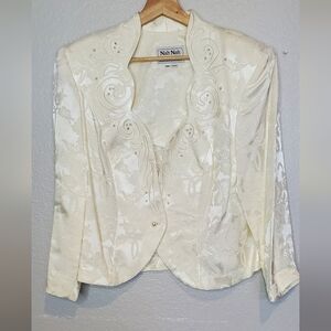 Nah Nah Collection Ivory Brocade Embellished Dressy Fitted Jacket Size 18W